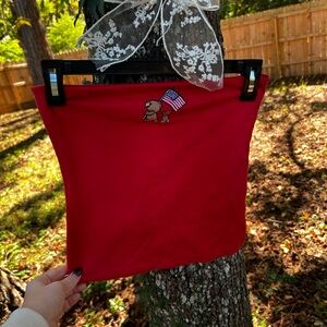 Hollister Red Tube Top with Embroidered Bear and Flag